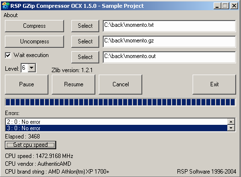 RSP GZip Compressor OCX Screenshot